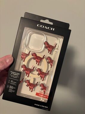 Coach Clear iPhone 15 Pro Max Case with Red Dinosaur Motif